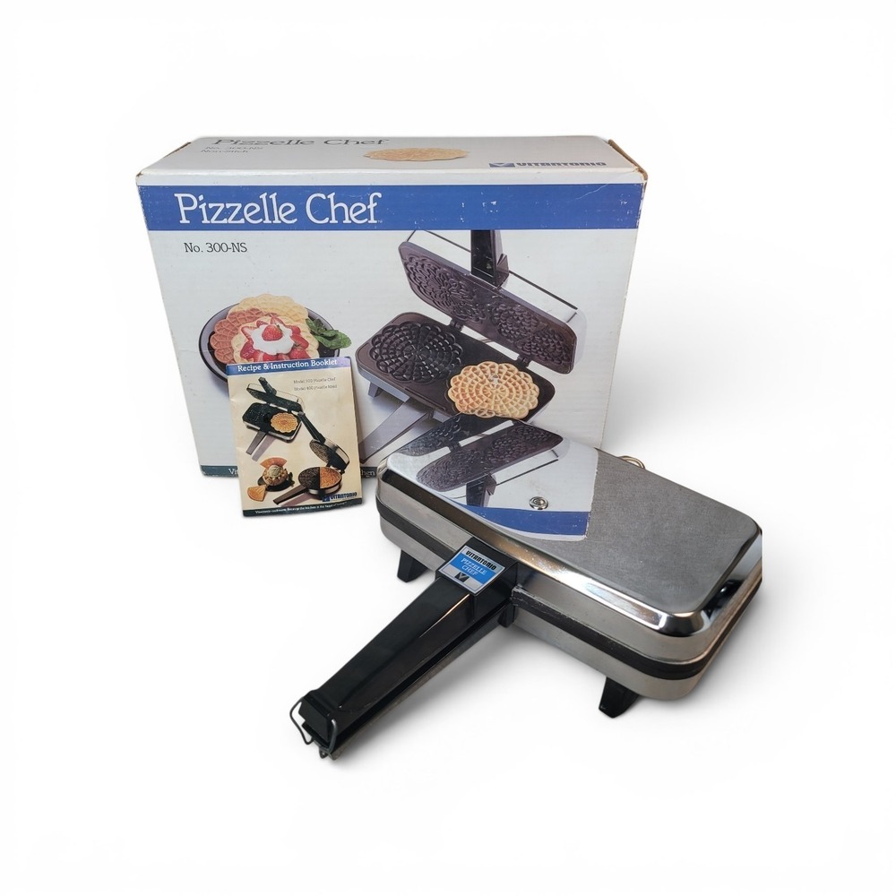 Vitantonio Pizzelle Chef 300 NS Stainless Italian Cookie Iron Vintage w Box